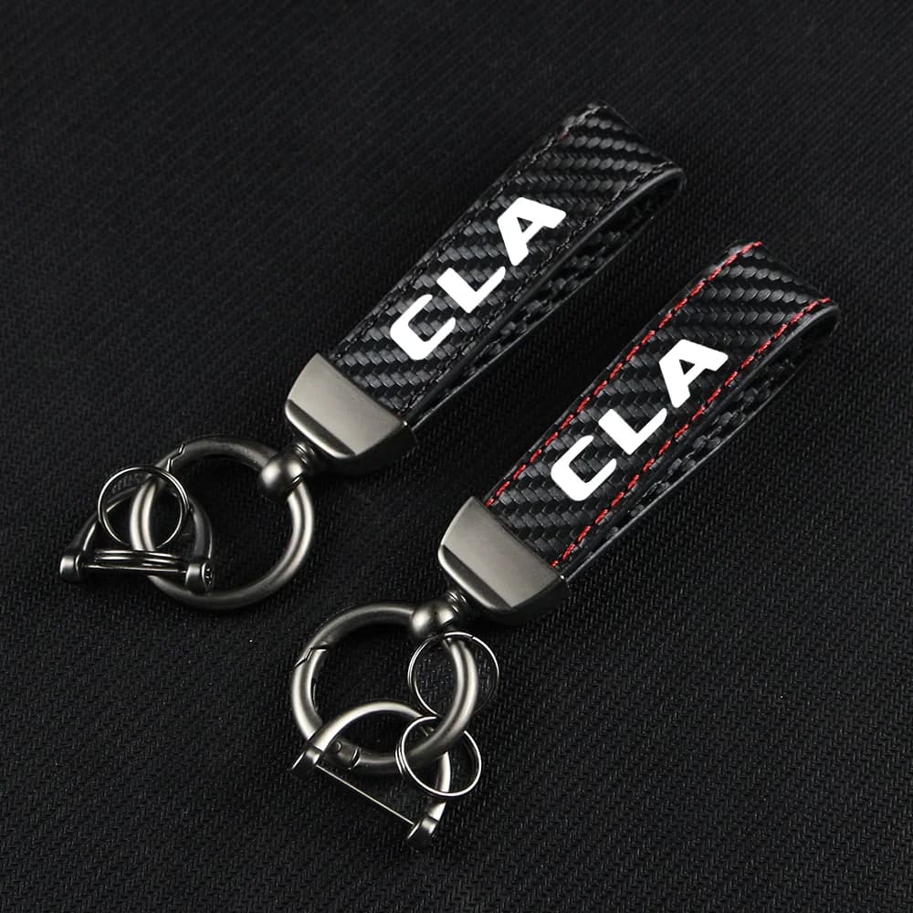 Carbon Fiber Leather Car Keychain Key Chain Pendant Keyring Horseshoe Buckle for Mercedes Benz CLA CLA35 CLS E63 Accessories