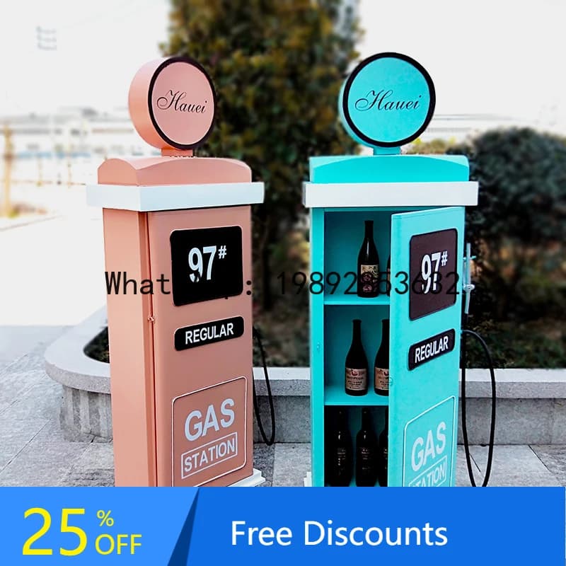 CZ Retro Industrial Style Creative Iron Art Gas Station Model Floor Large Ornament Bar Cafe Decoration Storage Cabinet