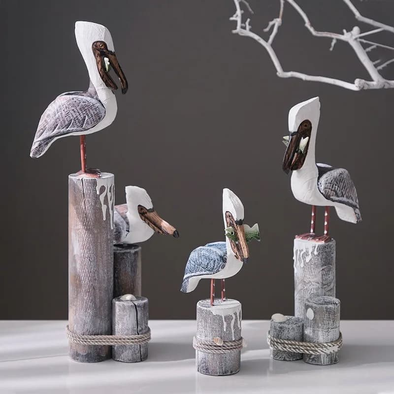 1Pcs Seagull Beach Statue Decoration, Mediterranean Style Handicraft Bedroom Living Room Interior Decoration, Wooden