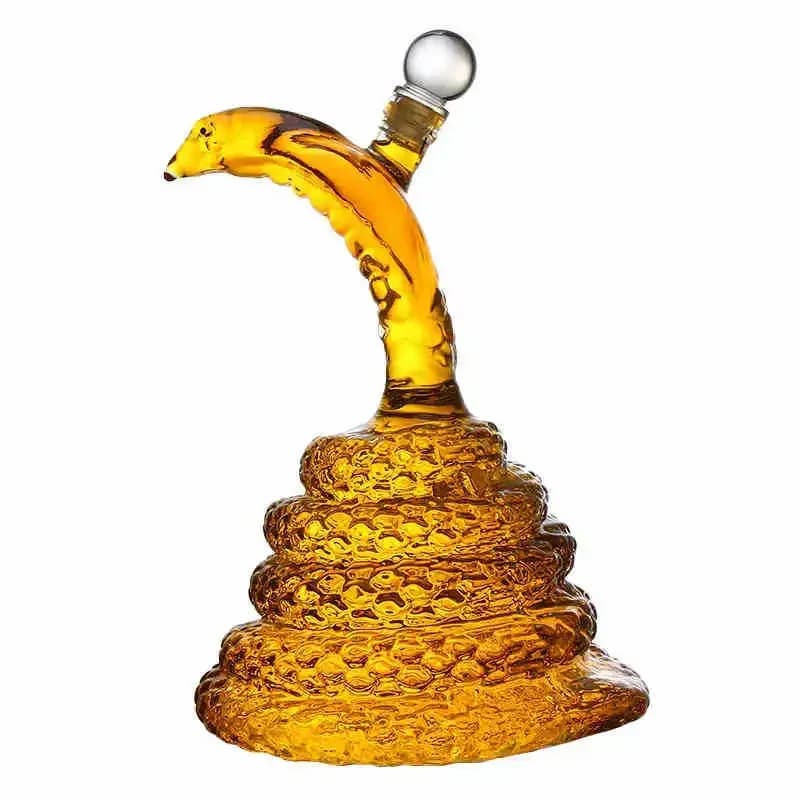 High borosilicate glass sparkling wine bottle, handmade, white wine bottle, handicraft, snake year limited snake bottle