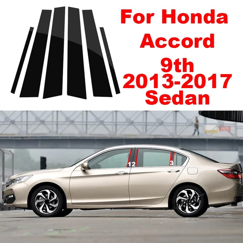For Honda Accord 9th Gen 2013-2017 Sedan Car B C Pillar Window Cover PC Black Middle Column Sticker Door Pillar Post Protector