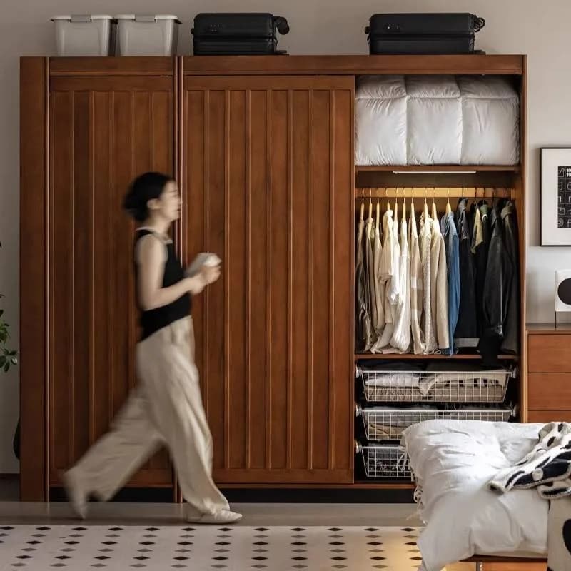 High Modern Nordic Wardrobes Large Luxury Brown Wooden Storage Bedroom Wardrobes Clothes Living Room Guarda Roupas Furniture