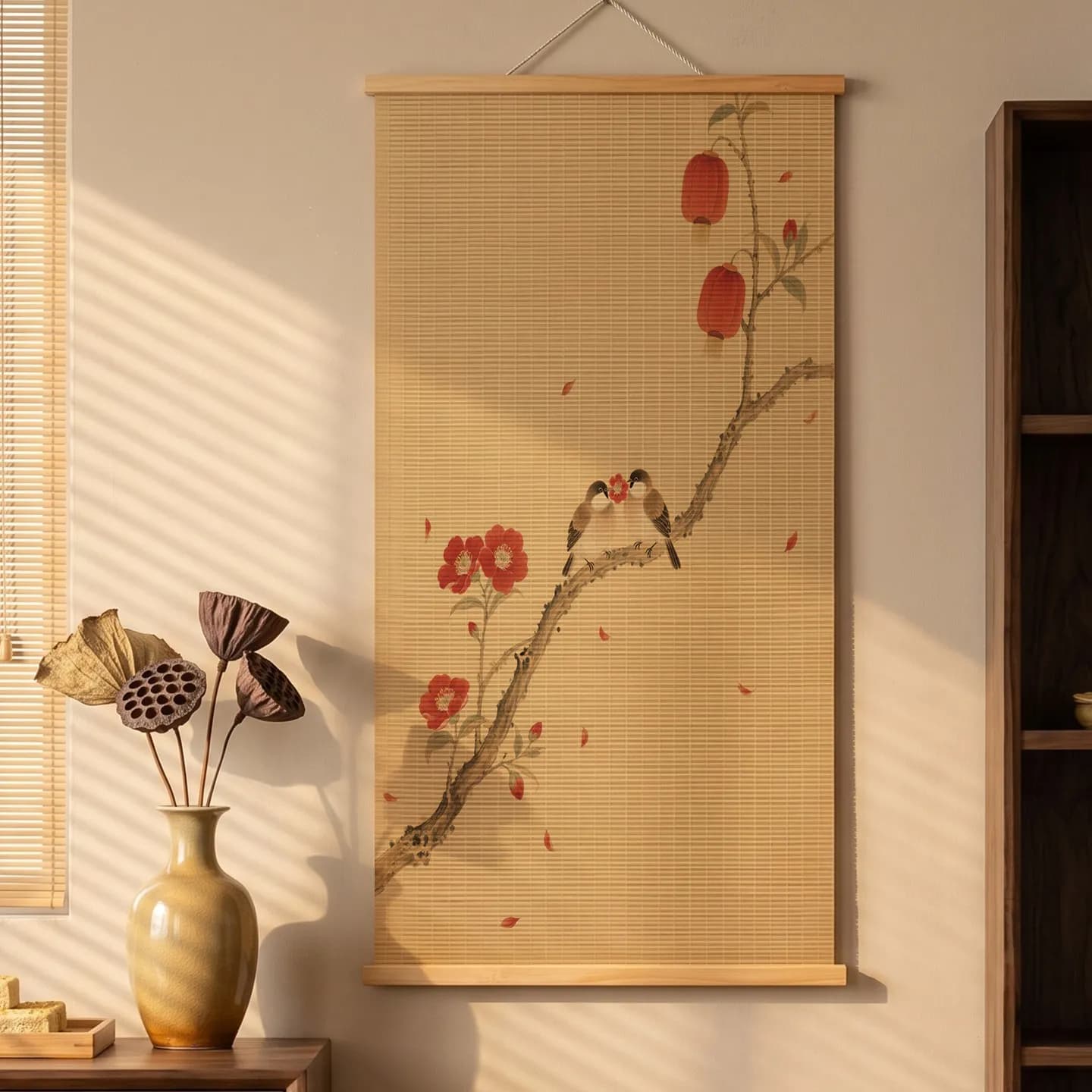 Wall Art Lotus Leaf Bird Bamboo Scroll Painting New Chinese Style for Tea House Dining Room Mindful Living room decor aesthetic