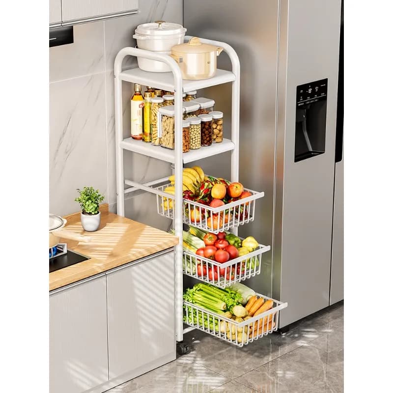Kitchen crevice rack, refrigerator side narrow crevice floor fruit and vegetable storage rack, pot rack