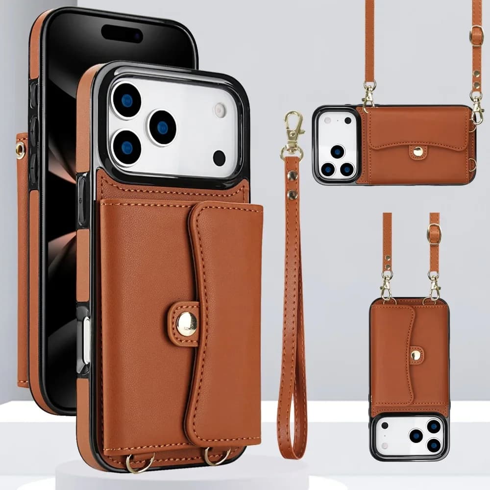 Fashion Phone Cover with Flip Wallet Case for Samsung Galaxy S25 S24 S23 S22 S21 S20 Ultra with Wrist Rope and Shoulder Strap
