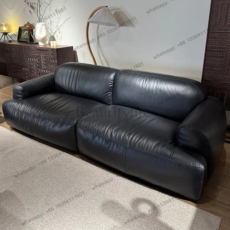 Vintage style bread sofa used small apartment sofa oil wax leather designer extremely simple row sofa