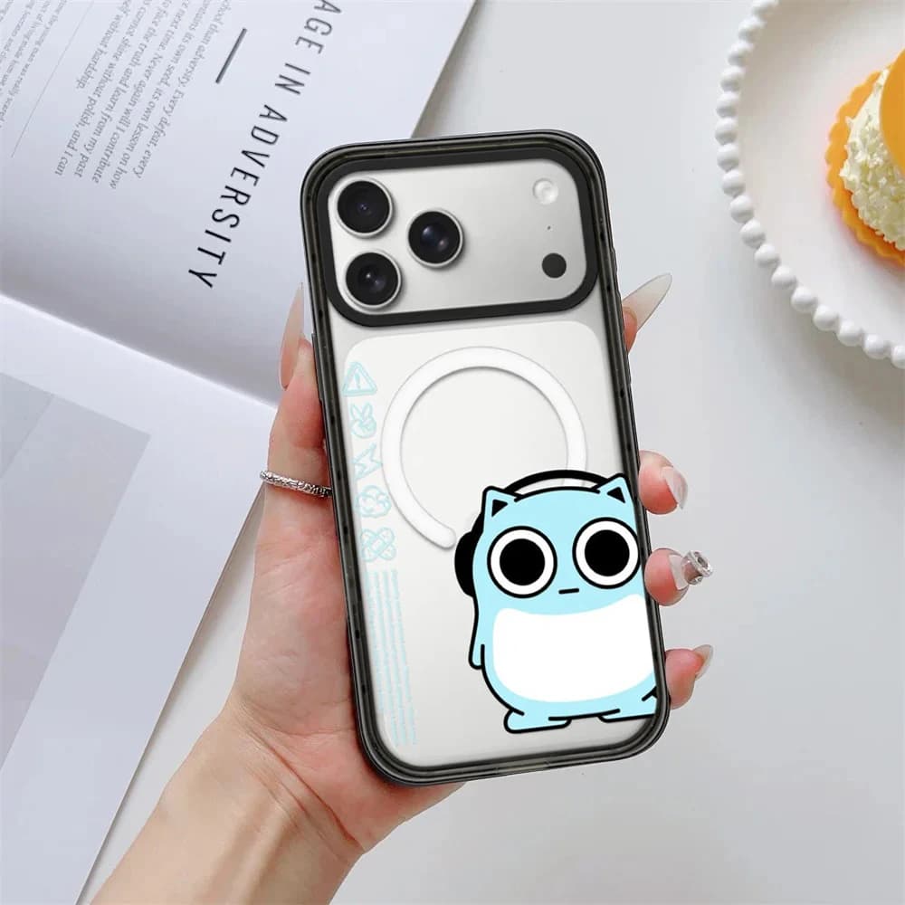 Cartoon Alien Doll Impact Black Border Magnetic Cover for IPhone 12 13 14 15 16 17 Pro Max Case for IPhone 17 Air