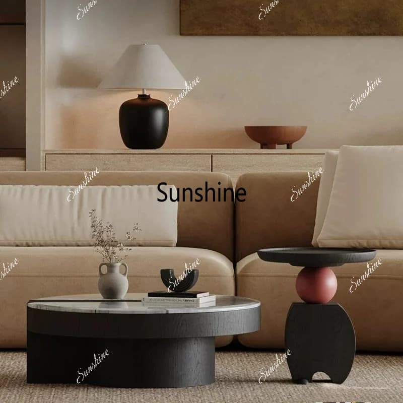 Italian round luxury stone coffee table living room home light luxury high-end coffee table