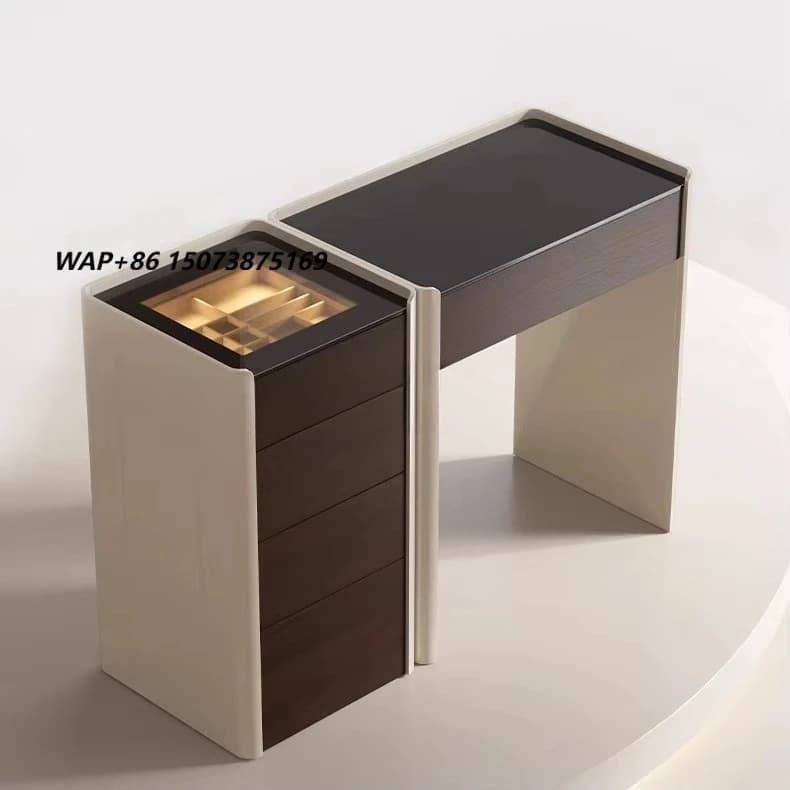 Custom 8-Drawer Makeup Vanity Desk Modern Wooden Dressing Table with Mirror and Lighting for Bedroom Furniture