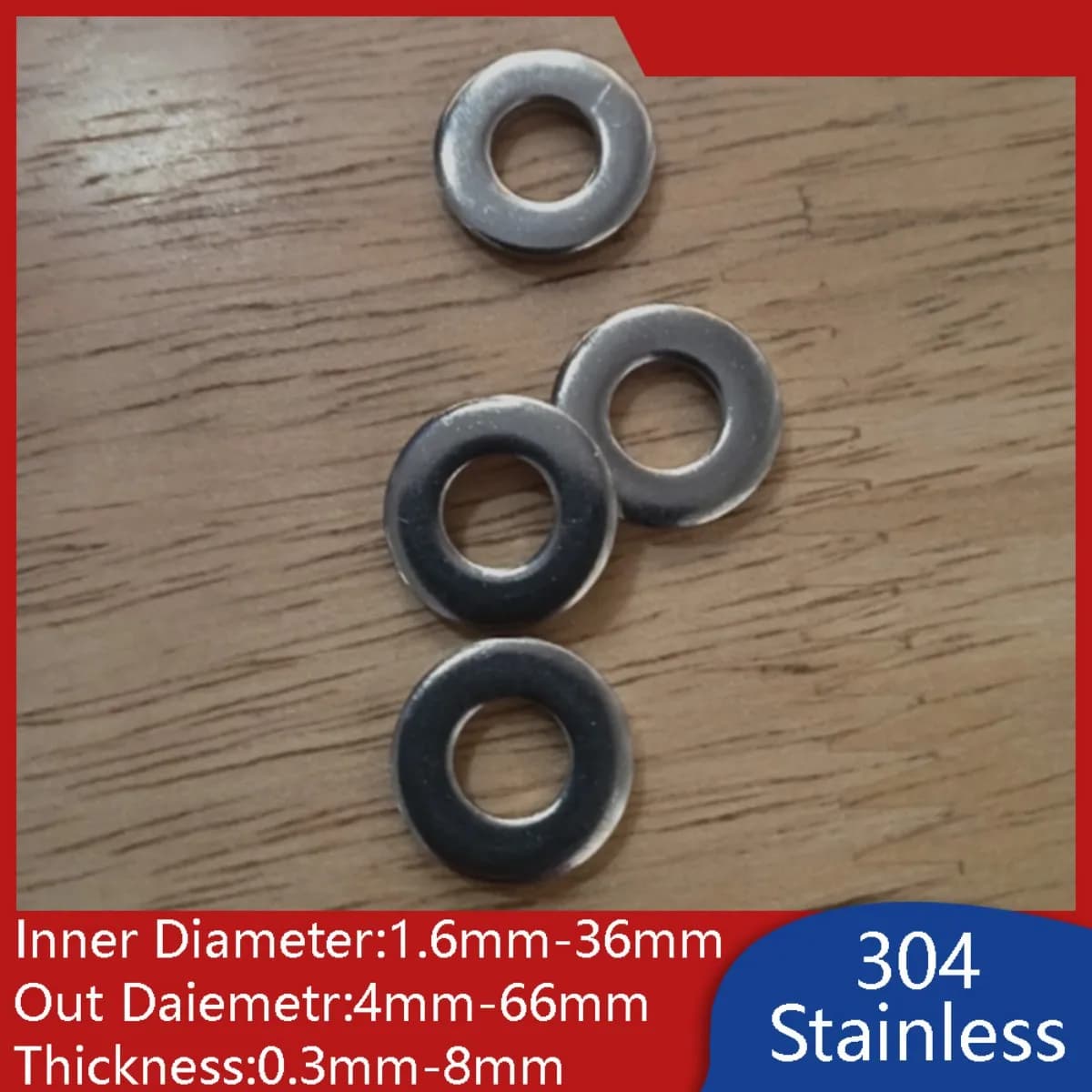 304 Stainless Steel Washers Metal Round Gasket Screw Spacer Flat Rings 0.5mm-8mm Thickness 2mm-36mm Inner Diameter