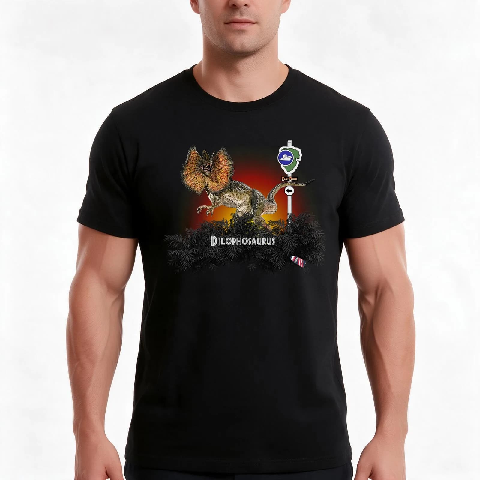 dilophosaurus T-Shirt, Summer Casual Cotton Tee, Oversized Streetwear Tops, Vintage Graphic Print, Loose Fit Short Sleeve