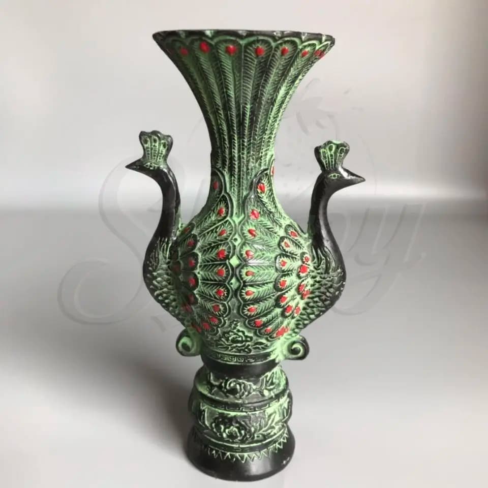 Collectible Chinese Old Bronze Carving Peacock Auspicious Vase Fengshui Statue Ornaments