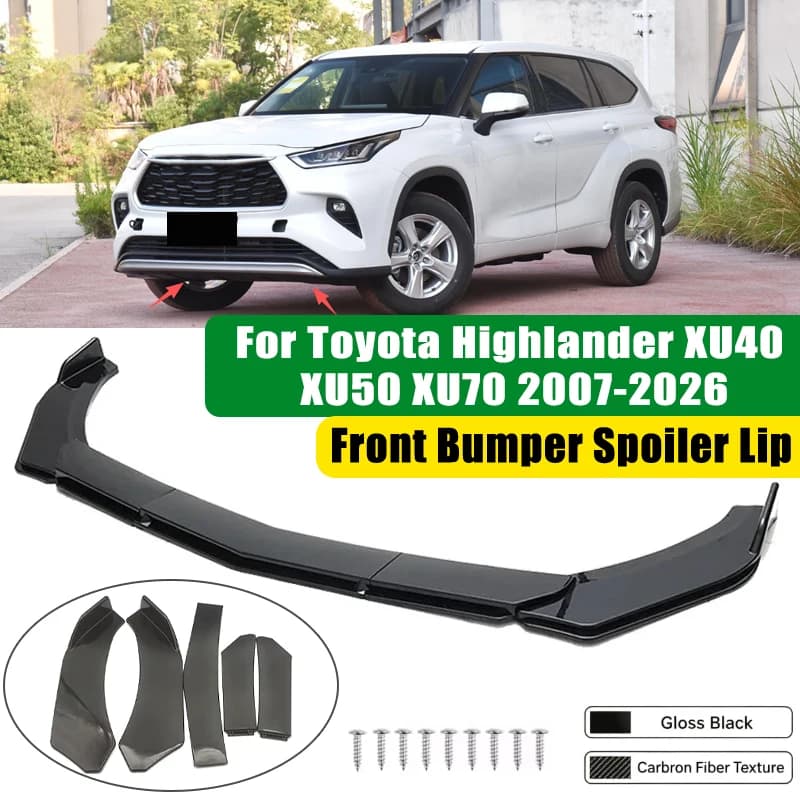 For Toyota Highlander XU40 XU50 XU70 2007-2026 5Pcs ABS Car Front Bumper Lip Spoiler Splitter Body Kit Canard Tuning Accessories