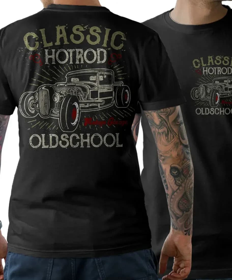 Hot Rod Rockabilly Oldschool Drill V8 Muscle Car T-Shirt 100% Cotton O-Neck Summer Short Sleeve Casual Mens T-shirt Size S-3XL
