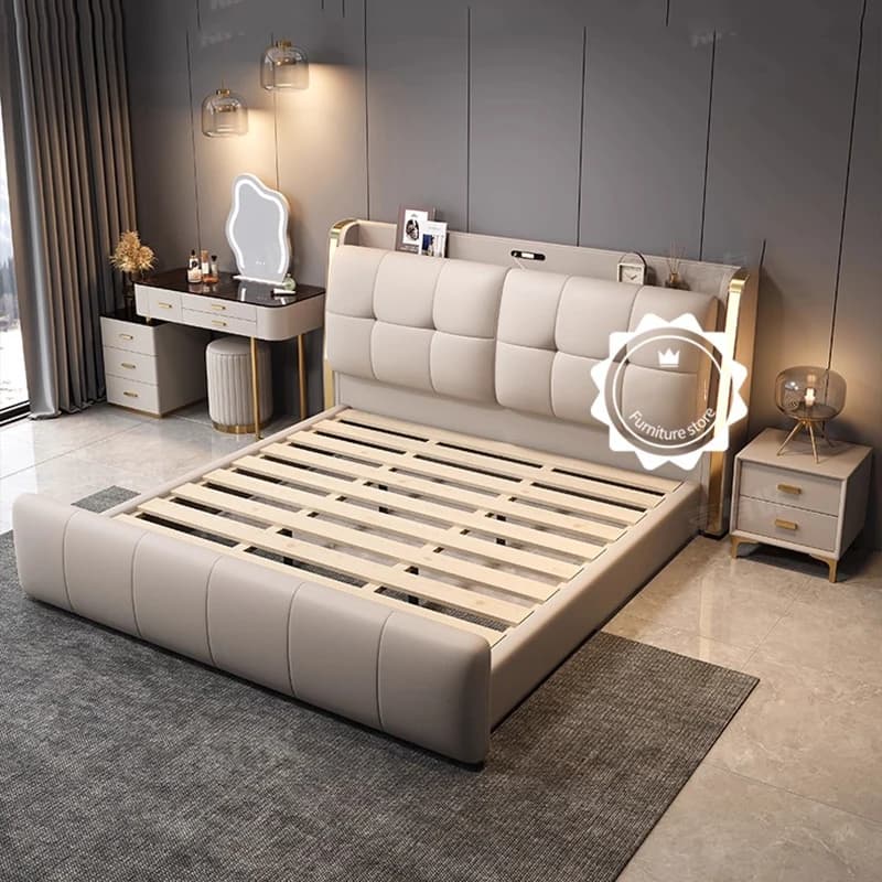 Sleeping Bedroom Bed Luxury Storage Space Saving Design Simple Bed Modern Headboards Double Camas De Casal Unique Furniture