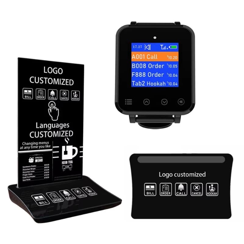 Restaurant wireless calling system with touch buttons and menu holders