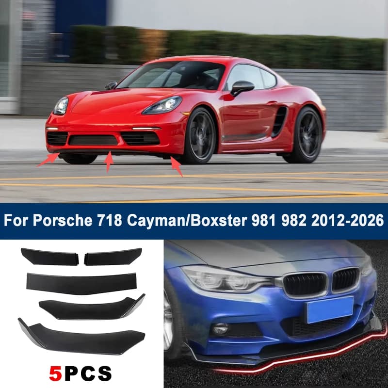 Adjustable 5Pcs Sectional Front Spoiler Lip For Porsche 718 Cayman Boxster 981 982 12-26 Front Bumper Splitter Sport Body Kit
