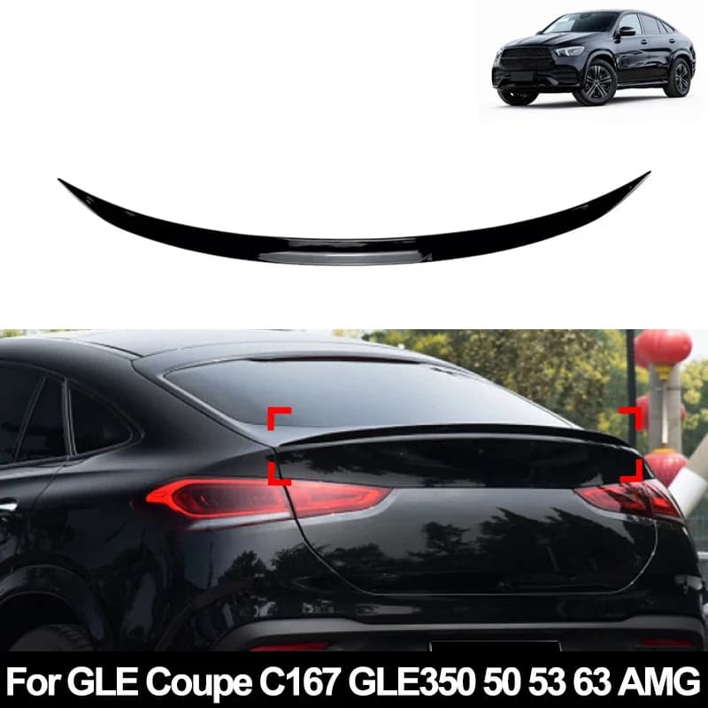 For Benz GLE Coupe C167 2020+ GLE350 GLE50 GLE53 GLE63 AMG Car Rear Trunk Spoiler Wing Boot Lip Glossy Black Soft Plastic