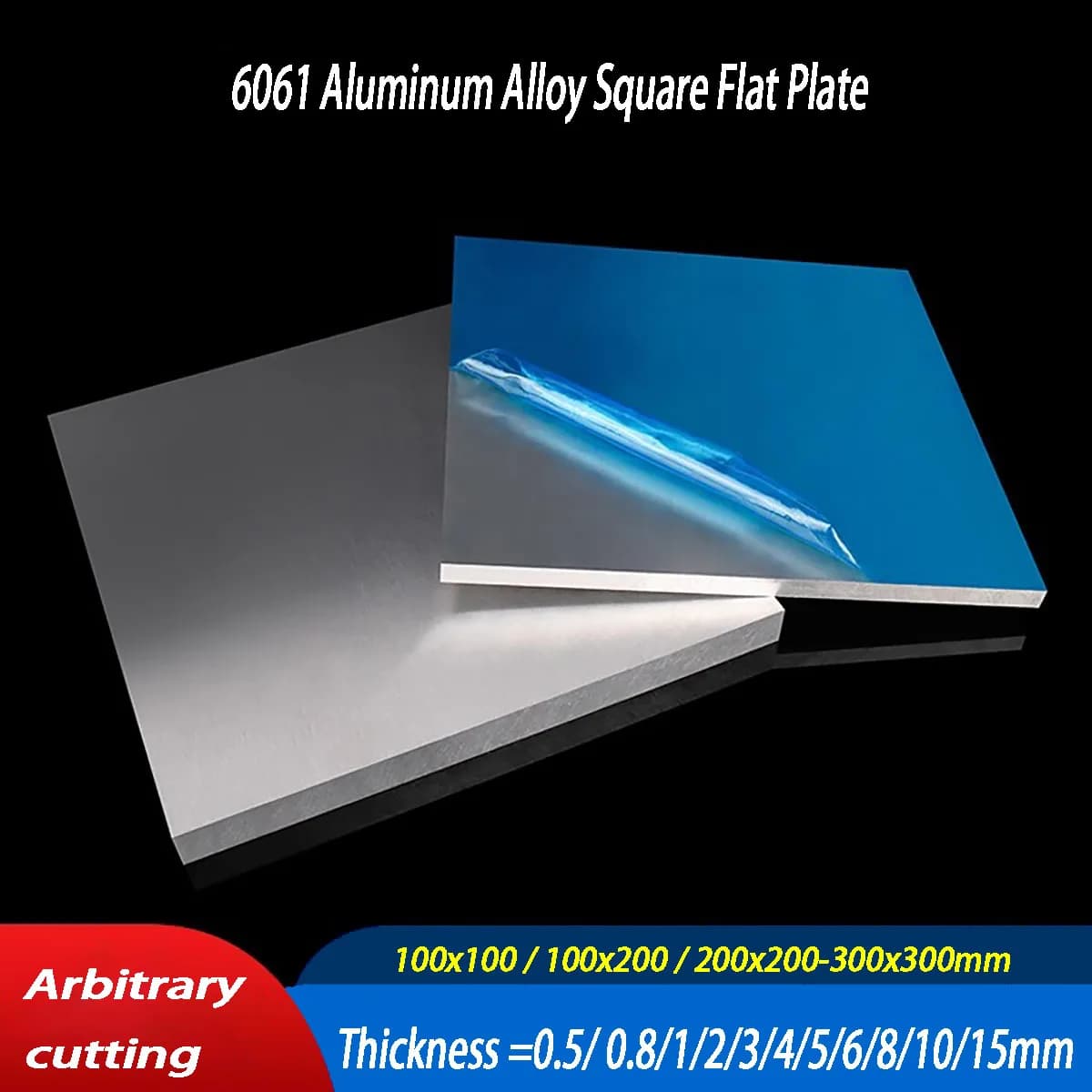 100x100-300x300mm 6061 Aluminum Alloy Square Flat Plate Aluminum Sheet DIY Frame Metal Plate  Thickness 0.5/ 2/3/4/ 5-15mm