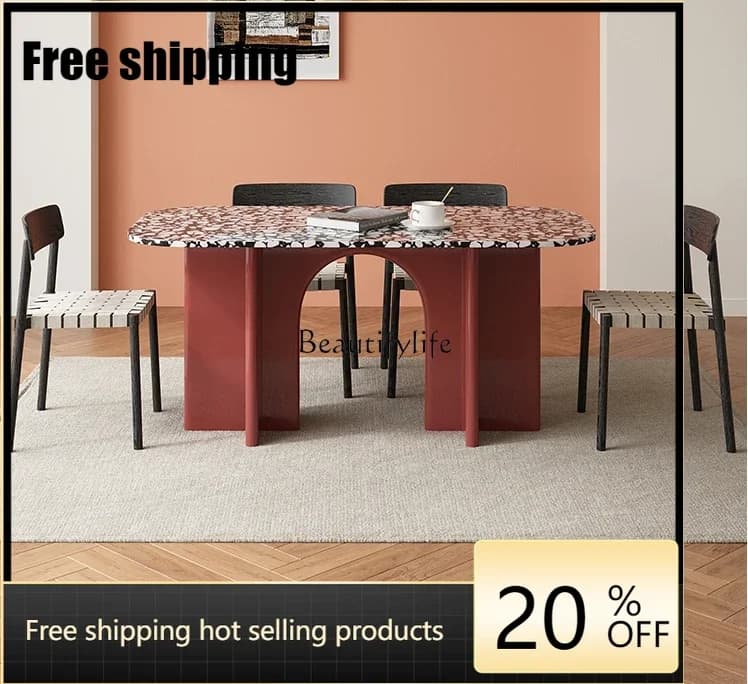 X4 Nordic Modern Minimalist Terrazzo Stone Plate Dining Tables and Chairs Set Rectangular