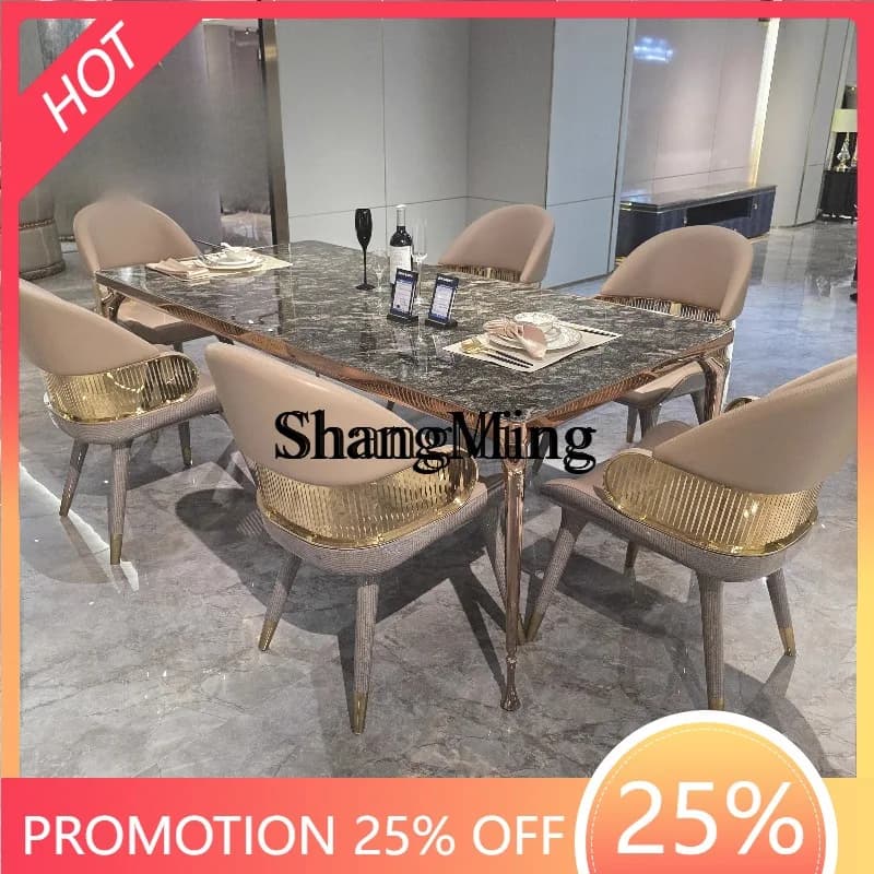 CL Light Luxury Villa Premium Natural Luxury Stone Stainless Steel Marble Dining Table