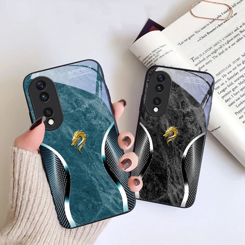 Silver Golden Dragon For Honor X5b Plus 6 8 9 X9c Smart 30 Max Magic 4 5 Pro 7 Lite 50 70 30 90 200 Black glass phone case