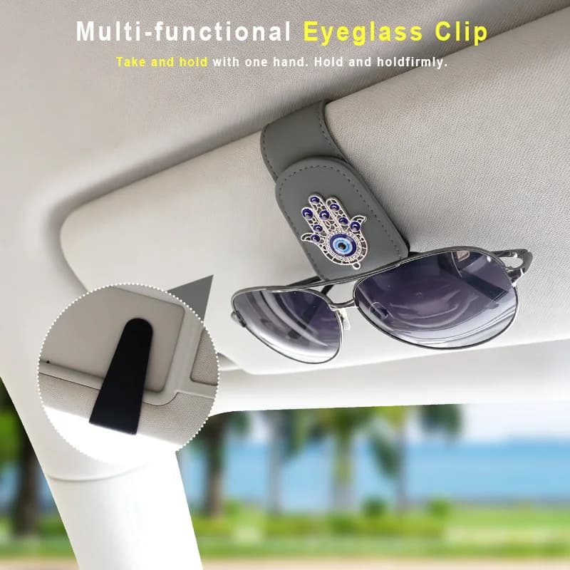 1pc Car Sunglasses Clip Sunglasses Storage Rack Installed On The Car Devil Eye Pattern Visor Self-adhesive Sunglasses Holder Gla