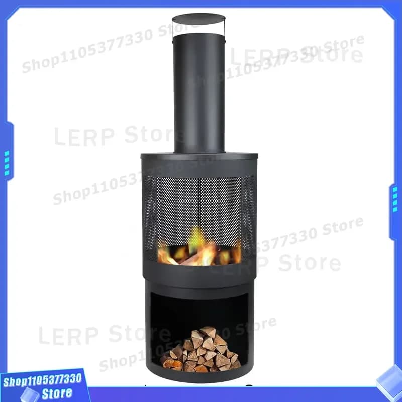 Modern Round Outdoor Wood Burning Stove with Chimney for Garden Patio Heating Brazier Fireplace Steel Fire Pit Heater Garden