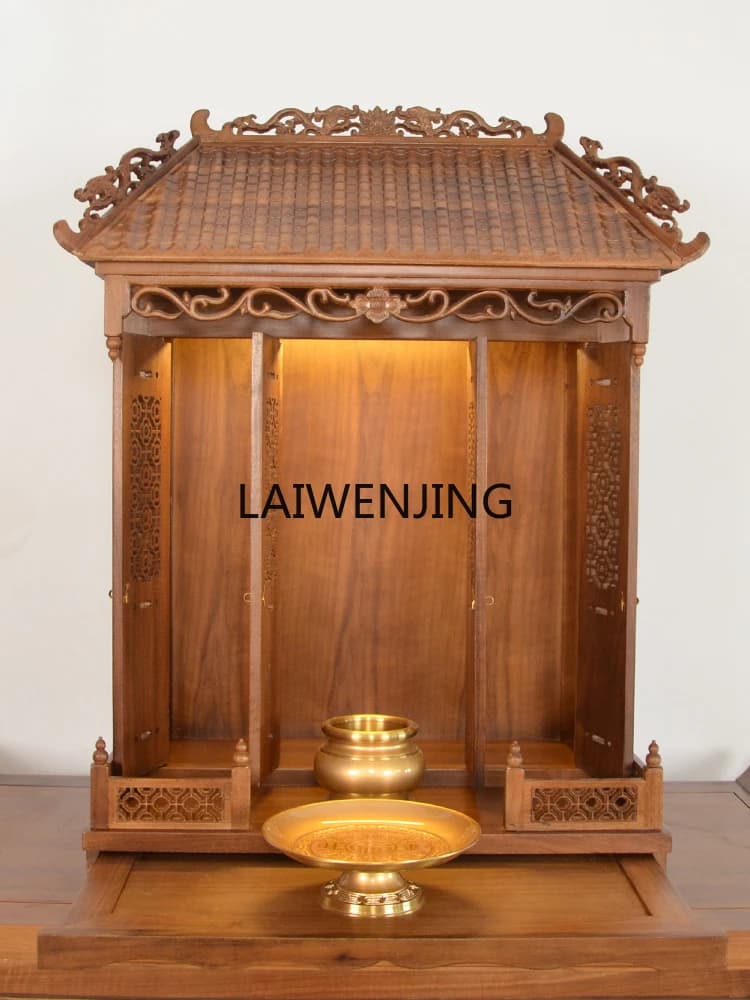 MJY Buddhist shrine with door cabinet wall-mounted ancestral tablet, divine seat, central hall incense