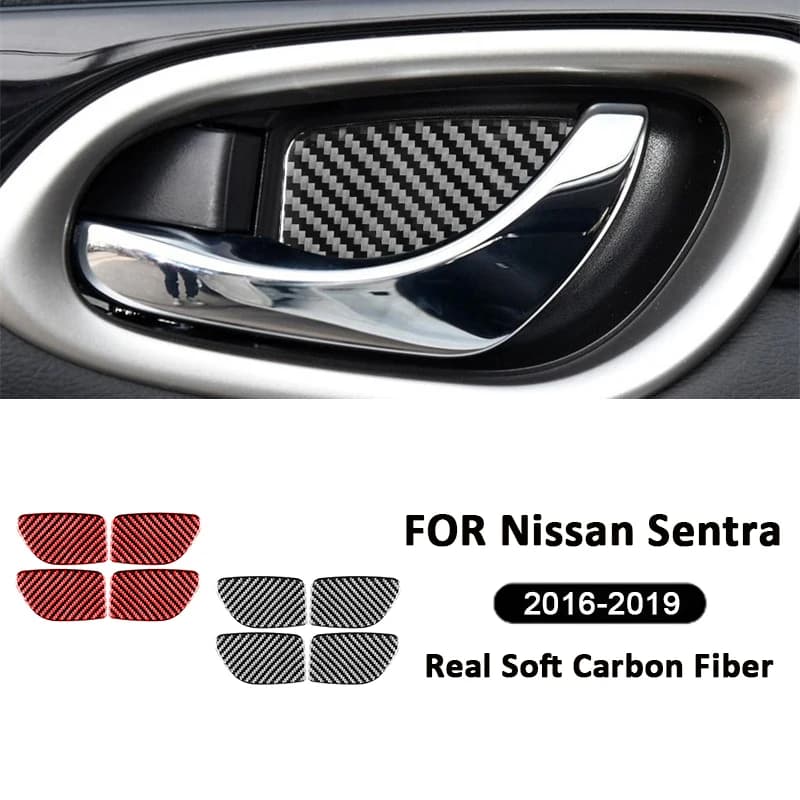 4PCS Carbon Fiber Car Inner Door Handle Bowl Panel Ring Cover Decoration Stickers For Nissan Sentra Sylphy 2016-2019 Accessories