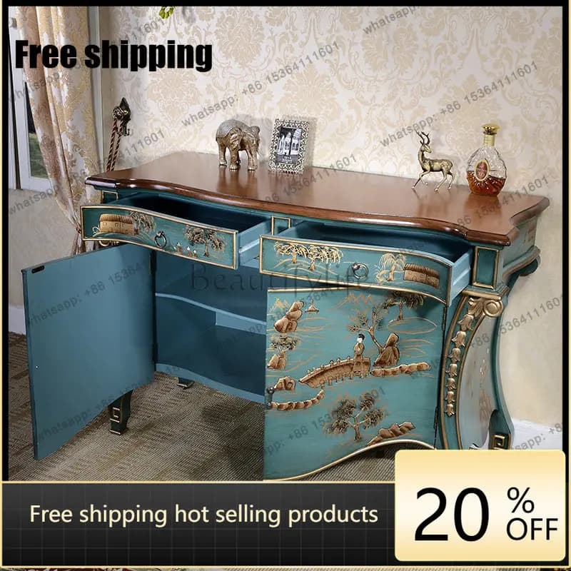 LD living room solid wood painted entrance cabinet, light luxury storage decorative cabinet