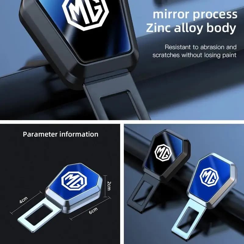 MG Car Seat Belt Extension Buckle For MG ZS EV MG4 EV HS Cyberster GT, Metal Safety Belt Extender With MG Logo Auto Interior Acc