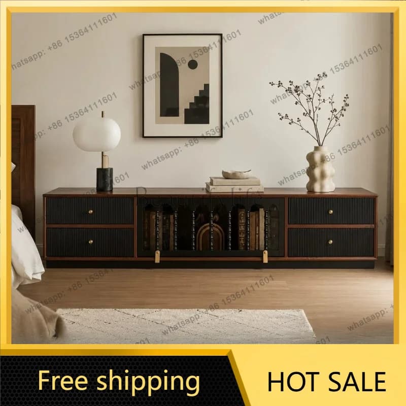 PG French retro style solid wood TV cabinet living room home medium and ancient style floor storage integrated locker