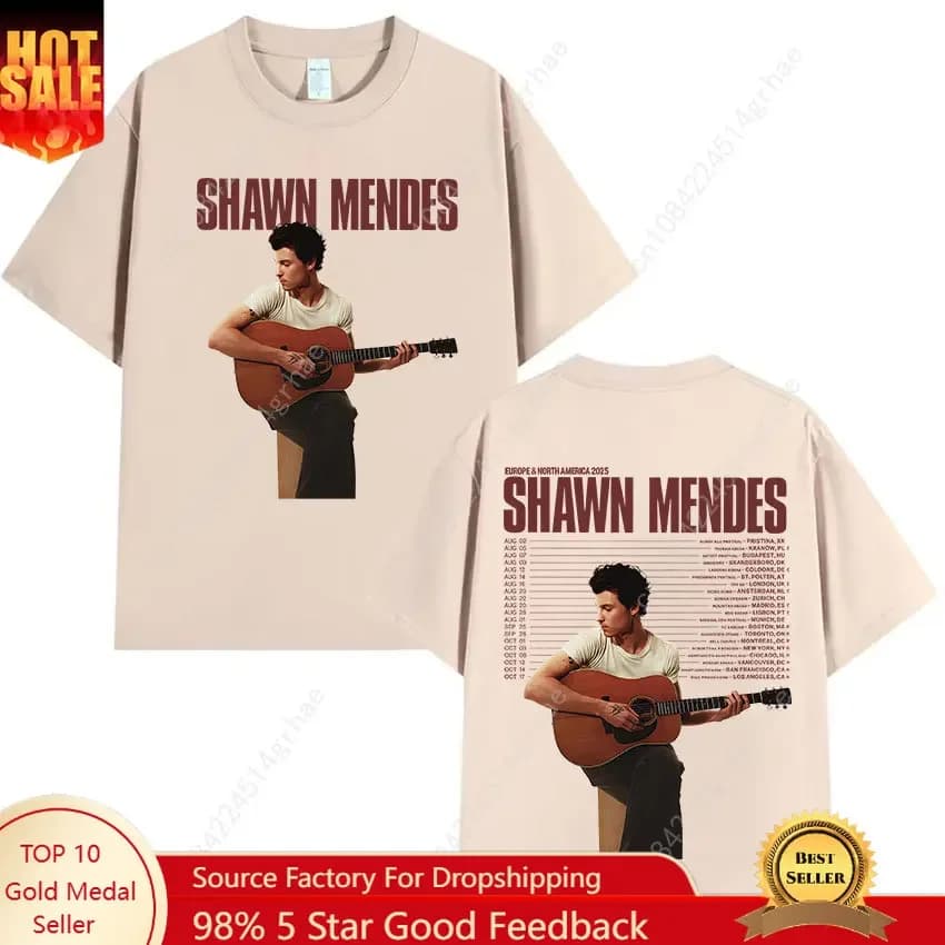 Singer Shawn Mendes Tour 2025 Album Graphic T-Shirt Men Fashion High Quality Cotton T Shirts Hip Hop Gothic Short Sleeve T Shirt