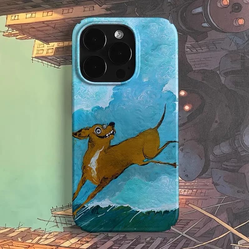 Blue Oil Painting Running Deer Phone Case for IPHONE 17 Air 16E 15 PROMAX 14 Plus 13 12 MINI 11PRO 16Plus XR Acrylic Phone Cover