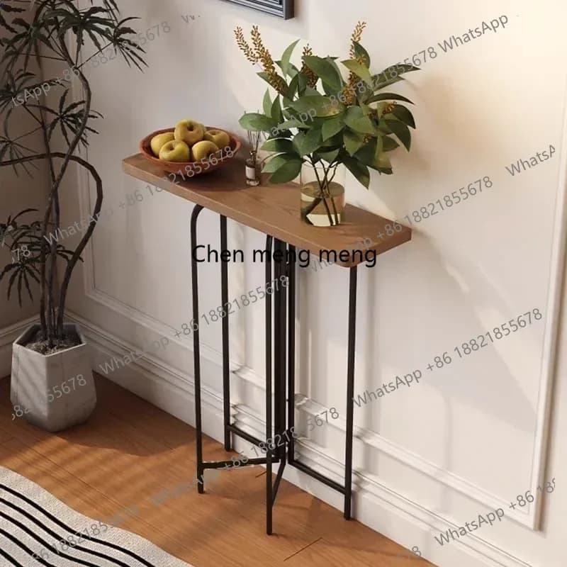 RR Vintage Metal Legs Console Table Mid Century Simple European Narrow Console Table Living Room Porch Console Meuble Furniture