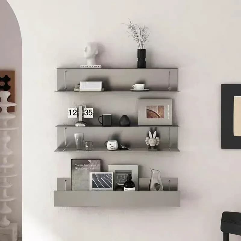 Sleek Stainless Steel Floating Wall Shelf for Organizing Kitchen Rack for Sundries Magazine Kitchen Storage Wall Shelf