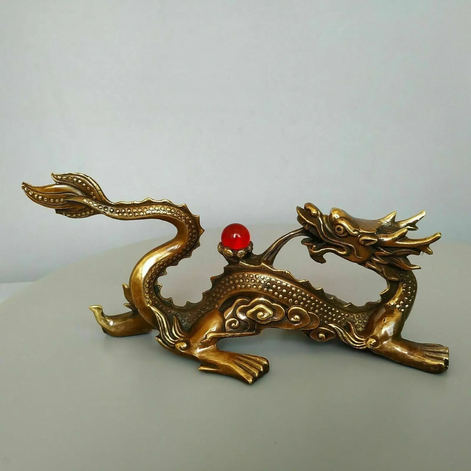 Chinese brass Myth Figurine Wealth Fly Dragon copper Statue