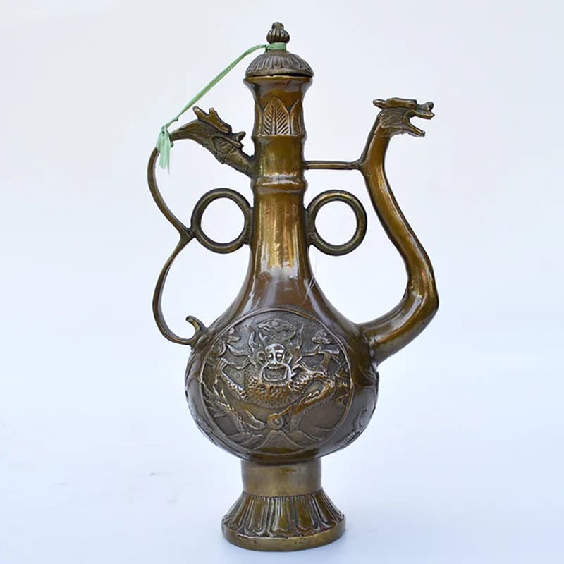 Hand-carved copper sculpture metal craft for home and office desk, wine bottle ornament