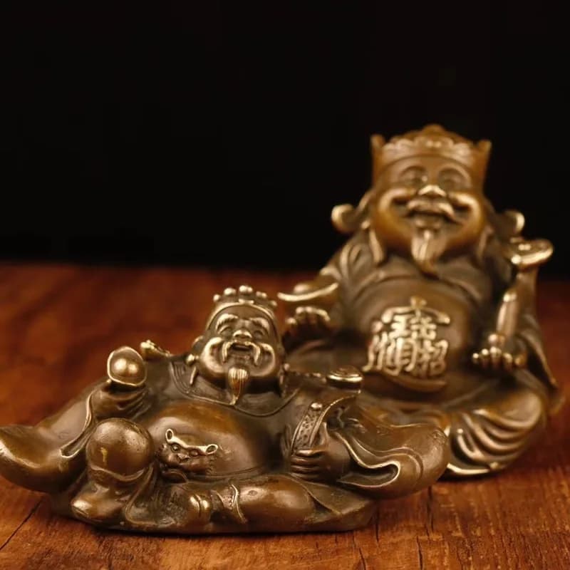 Copper Sitting God of Wealth Figurine, Bigan Wen Wealth God Statue for Home Worship, Living Room, Office, Store Opening Gift