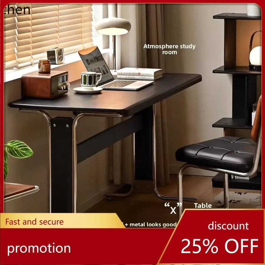 HXL Desk Pure Solid Wood Study Office Desk Black Computer Writing Desk