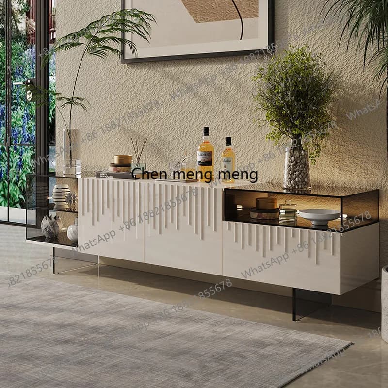 Italian style, painted TV cabinet, floor-to-ceiling cabinet for home living room, modern minimalist storage audio-visual cabinet