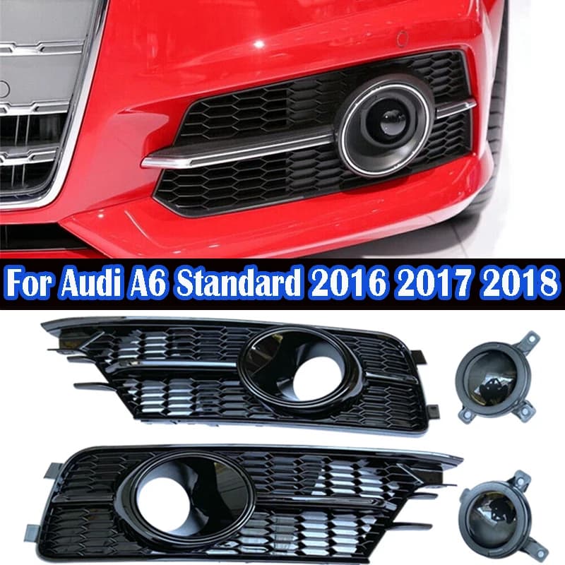 Car Front Bumper Fog Light Grill Cover With ACC For Audi A6 C7 Standard 2016 2017 2018 ABS Chrome Honeycomb Mesh Grill Cover