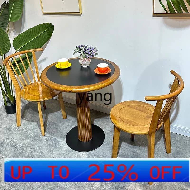C X solid wood small round table Bistro B & B retro round mid-ancient style cafe table and chair combination