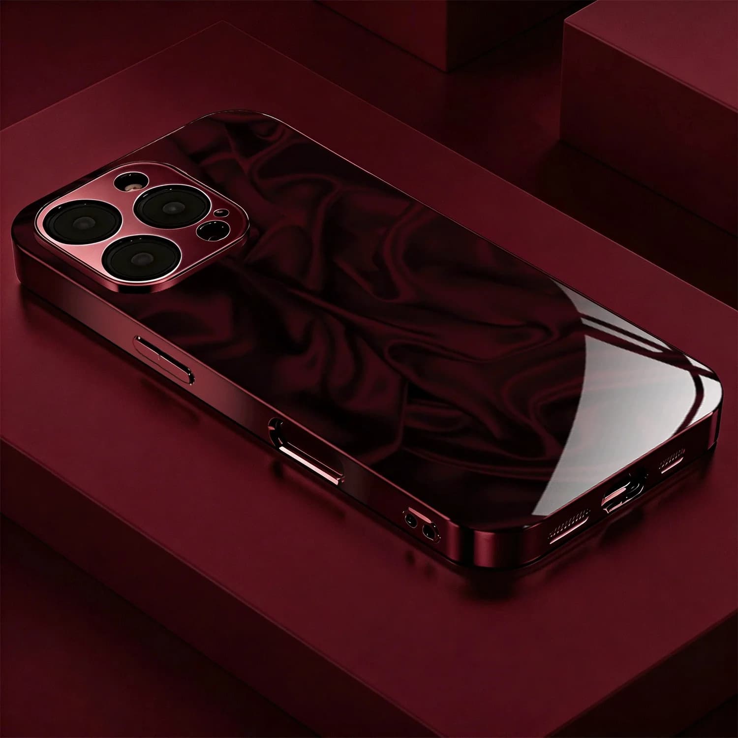 Wine Red Velvet Design Electroplated Wine Red Phone Case Cover for iPhone 17 16 15 14 13 12 11 Pro Max XS XR 7 8 Plus 16E