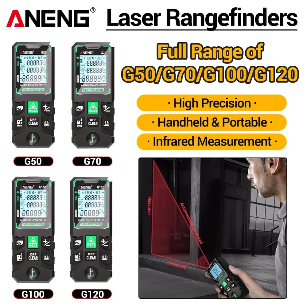 ANENG G Series Laser Distance Meter Optional 50–120m Measuring Range Pythagorean Measurement Laser Measure for Room Surveying