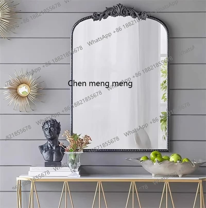 Wall-mounted, vintage bathroom vanity mirror wall-mounted carved fireplace decorative mirror
