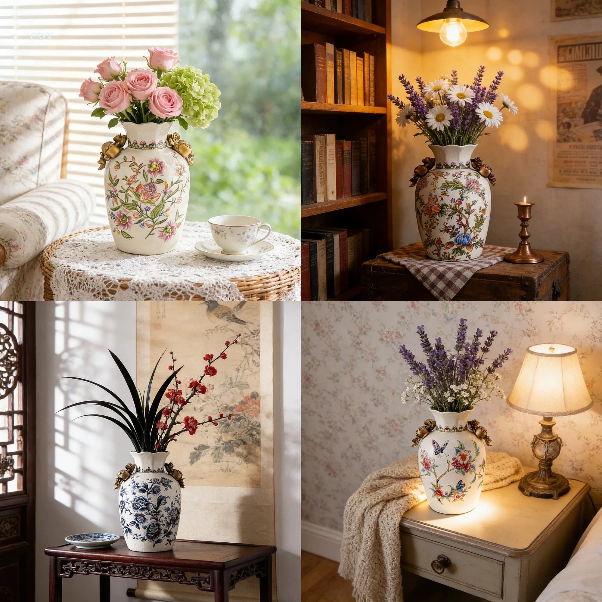 New Blue White Porcelain Vase Creative Home Decor Luxury Dried Flower Arrangement