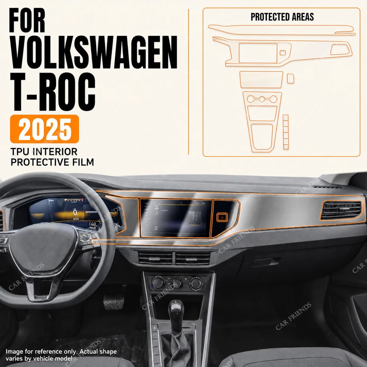 For Volkswagen T-ROC 2025 Transparent TPU Interior Protective Film Dashboard Screen Interior Trim Anti-Scratch Cover Accessories