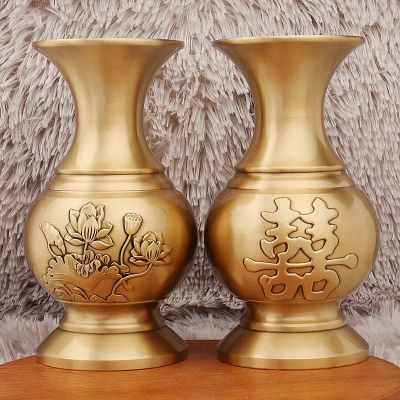 Brass Vase Double Happiness Fu Character Lotus Lucky Buddha Water Filter Bottle Wedding Supplies Domestic Ornaments Crafts